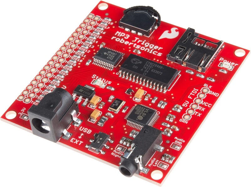 Spark Fun MP3 Trigger - 18 Trigger inputs to Alternate Functions Random & sequential Track Selection Transport Controls Even Volume up/Down Real-Time Volume Control Full-Duplex Serial Control - Image 1